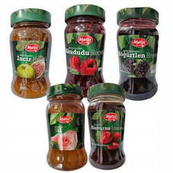 ZESTAW 5 DŻEMÓW TURECKICH METIN RÓŻA FIGA JEŻYNA MALINA DZIKA RÓŻA 5*360G