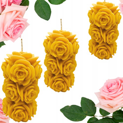 Zestaw 3 Naturalnych Miodowych Świec 3D Z Wosku Pszczelego KWIATY RÓŻY