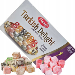 ORYGINAŁ TURECKI PRZYSMAK DESER OWOCOWE GALARETKI LOKUM TURECKIE USAS 350g