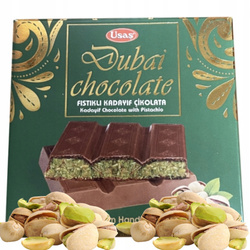 ORYGINALNA TURECKA DUBAJSKA CZEKOLADA MLECZNA Z KADAYIF I PISTACJAMI 95G