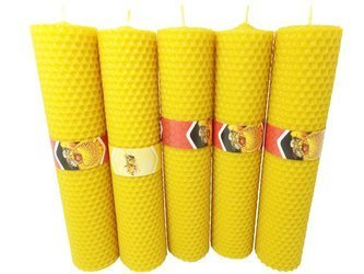 Zestaw pięciu ekologicznych świec ręcznie zawijanych z wosku pszczelego