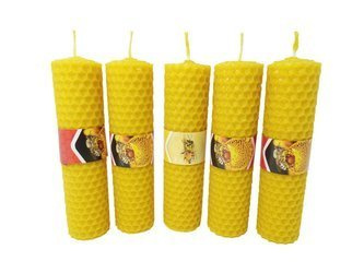 Zestaw pięciu ekologicznych świec ręcznie zawijanych z wosku pszczelego