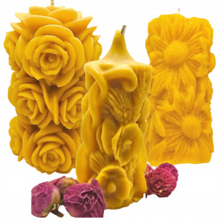 Zestaw TRZECH Świec dekoracyjnych 3D "Kwietny ogród" z Wosku Pszczelego