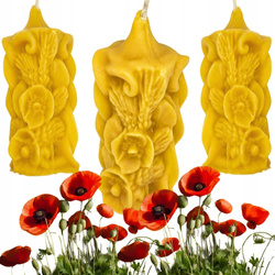 3szt. Naturalna Miodowa dekoracja Świeca 3D Z Wosku Pszczelego POLNE MAKI