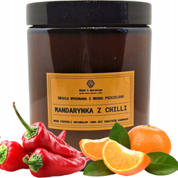 Zapachowa Świeca w Ciemnym Słoiku - wosk pszczeli MANDARYNKA Z CHILLI 250ml