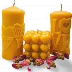 Walentynkowy Zestaw Świec 3D z Naturalnego Wosku Pszczelego - 3 Świece