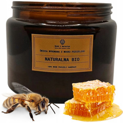 Świeca NATURALNA BIO w dużym słoju z wosku pszczelego MIODOWY zapach 500 ml