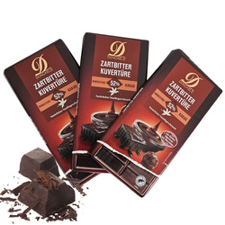 3X Gorzka Czekolada 52% Kakao Duża Tabliczka Kuwertura z Vanillią 3 x 200g