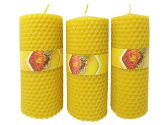 Zestaw trzech ekologicznych świec ręcznie zawijanych z wosku pszczelego