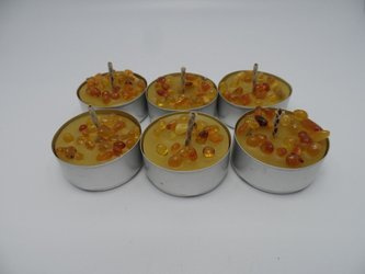Podgrzewacze 6 szt. TEALIGHT z wosku pszczelego z bursztynem  bałtyckim 4cm