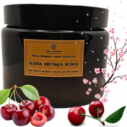 Świeca organiczna w słoju z wosku pszczelego SŁODKA KWITNĄCA WIŚNIA 500 ml