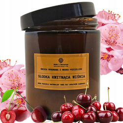 Zapachowa Bio Świeca Wosk Pszczeli zapach SŁODKA KWITNĄCA WIŚNIA 250ml słój
