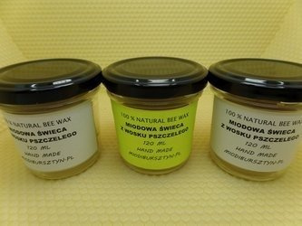 Miodowa Świeca z wosku pszczelego w słoiku z zakrętką